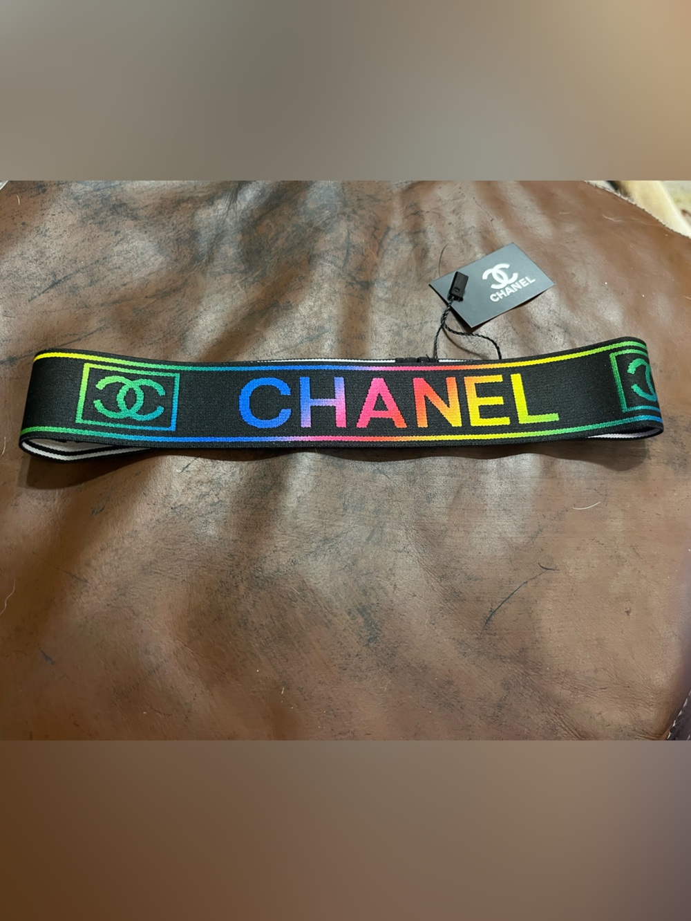 🌈 Double C Designer Rainbow Colorful Letter Logo Stretch Headband